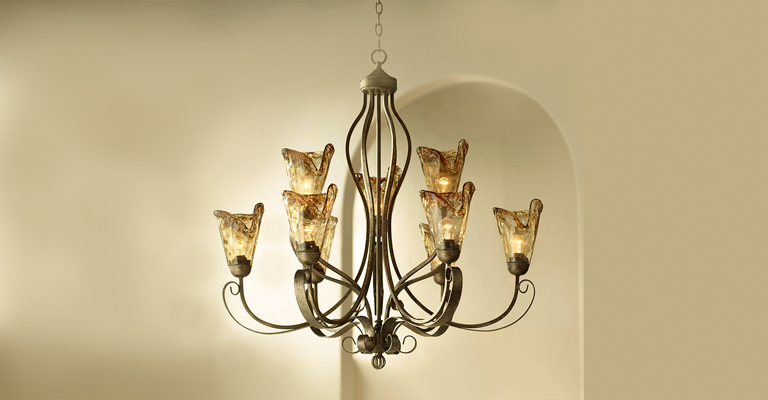 Amber Scroll Golden Bronze Silver Large Chandelier